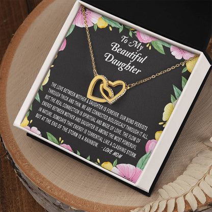 To My Beautiful Daughter Love Between Mother & Daughter Is Forever Necklace Gift Interlocking Hearts Necklace