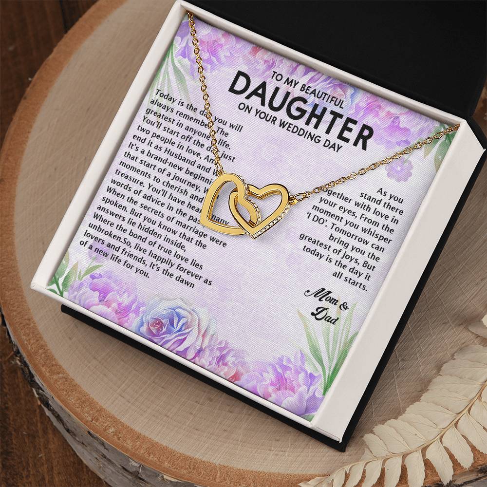 Wedding Day Gift - To My Beautiful Daughter Interlocking Hearts Necklace