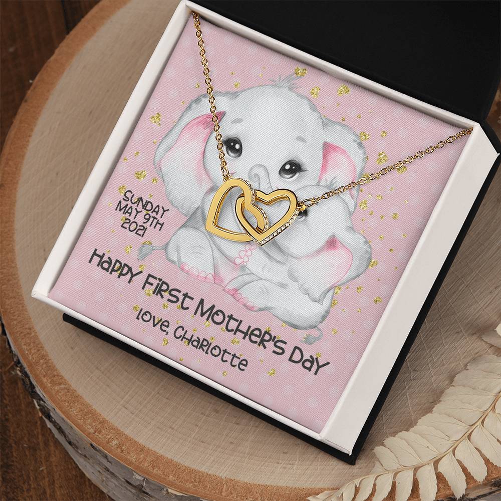 Customizable Happy First Mothers Day Interlocking Hearts Necklace