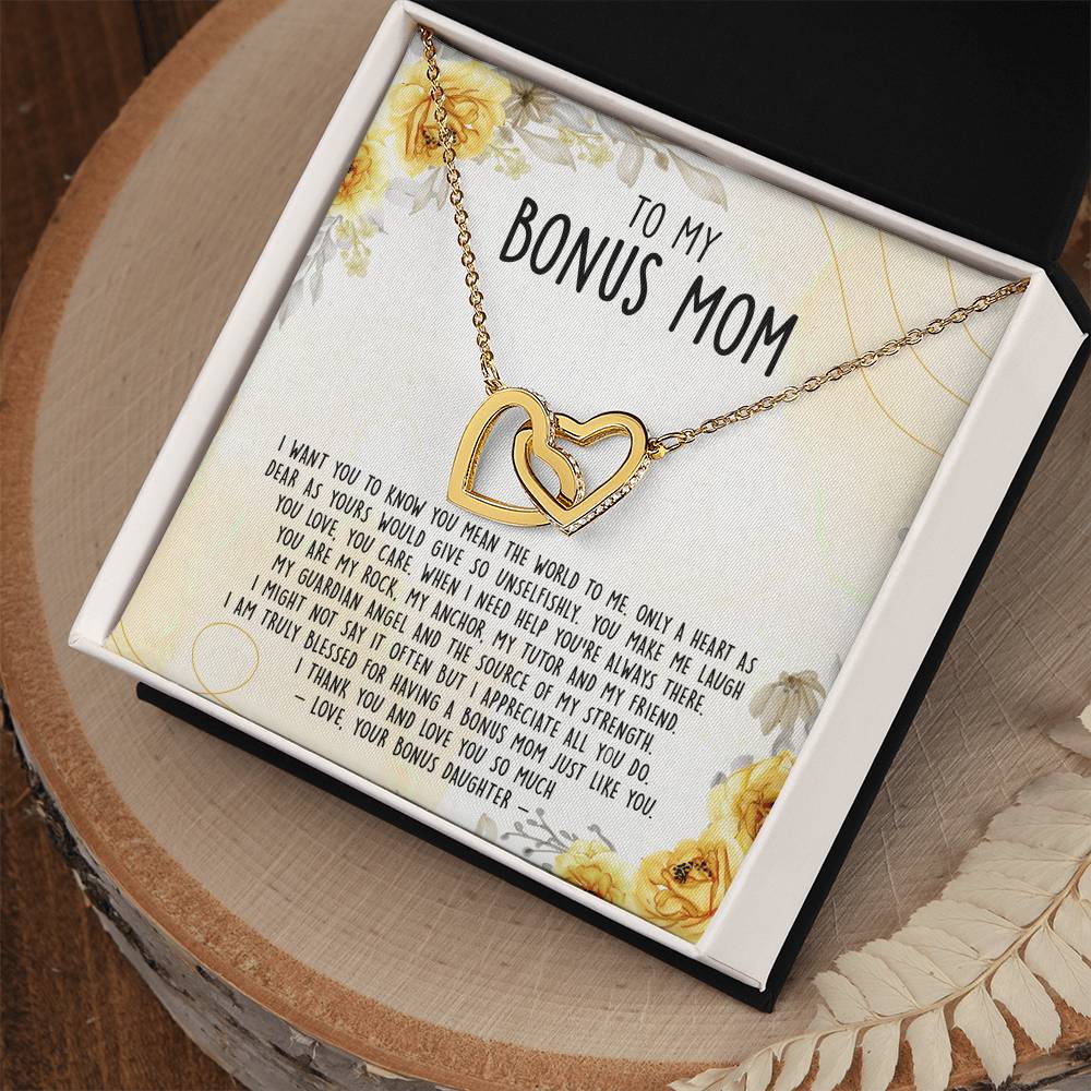 Premium To My Bonus Mom - Only A Heart As Dear As Yours Would Give So Unselfishly Interlocking Hearts Necklace