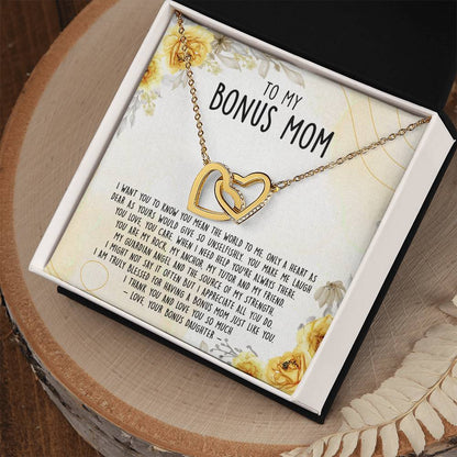 Premium To My Bonus Mom - Only A Heart As Dear As Yours Would Give So Unselfishly Interlocking Hearts Necklace