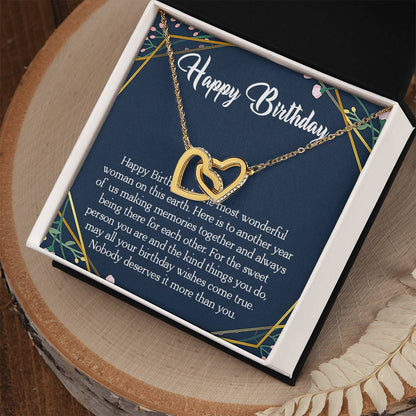 Happy Birthday To The Most Wonderful Woman In The World Interlocking Hearts Necklace