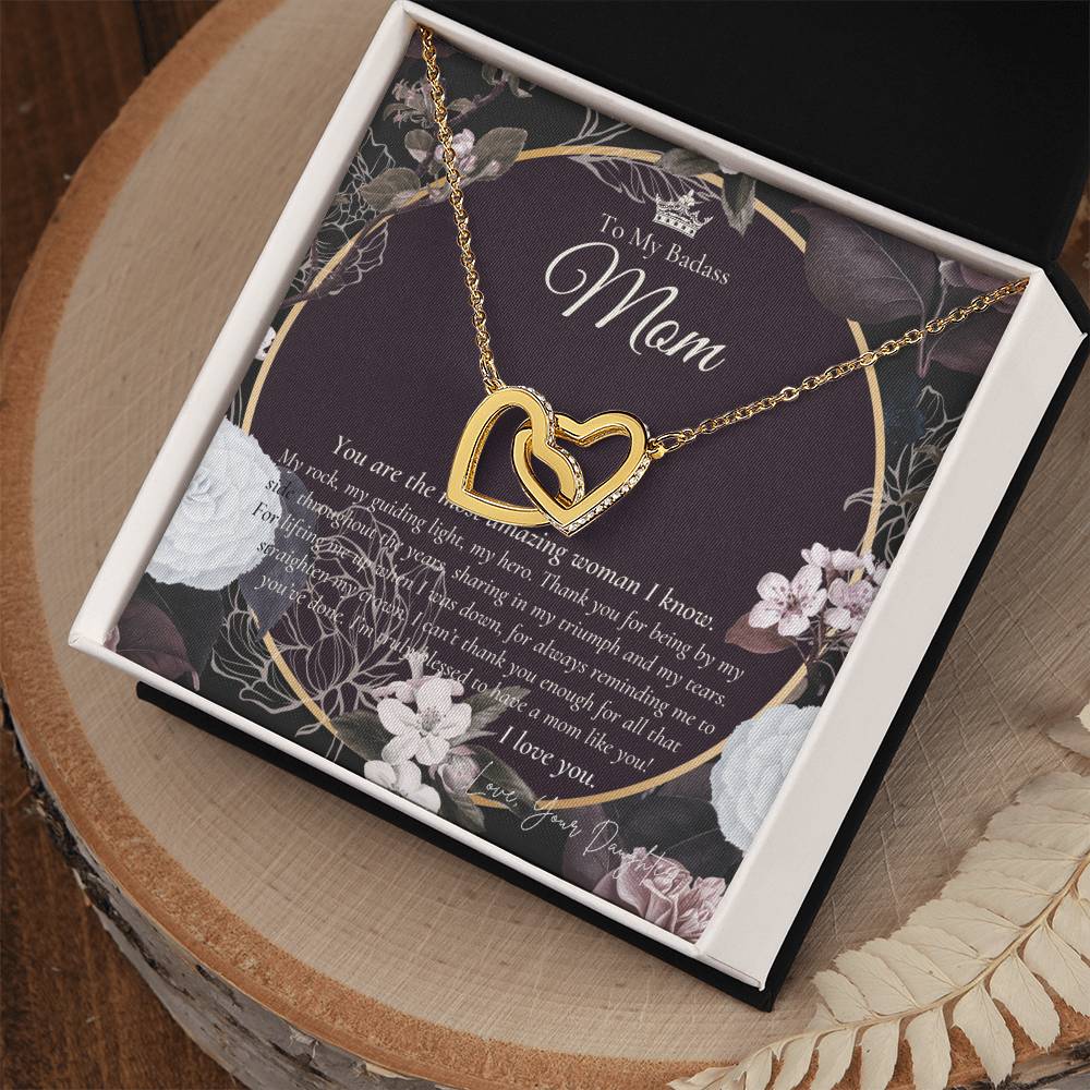 To My Badass Mom Necklace Badass Mom Gift Mother’S Day Gift Birthday Gift Gift From Daughter On Wedding Day Interlocking Hearts Necklace
