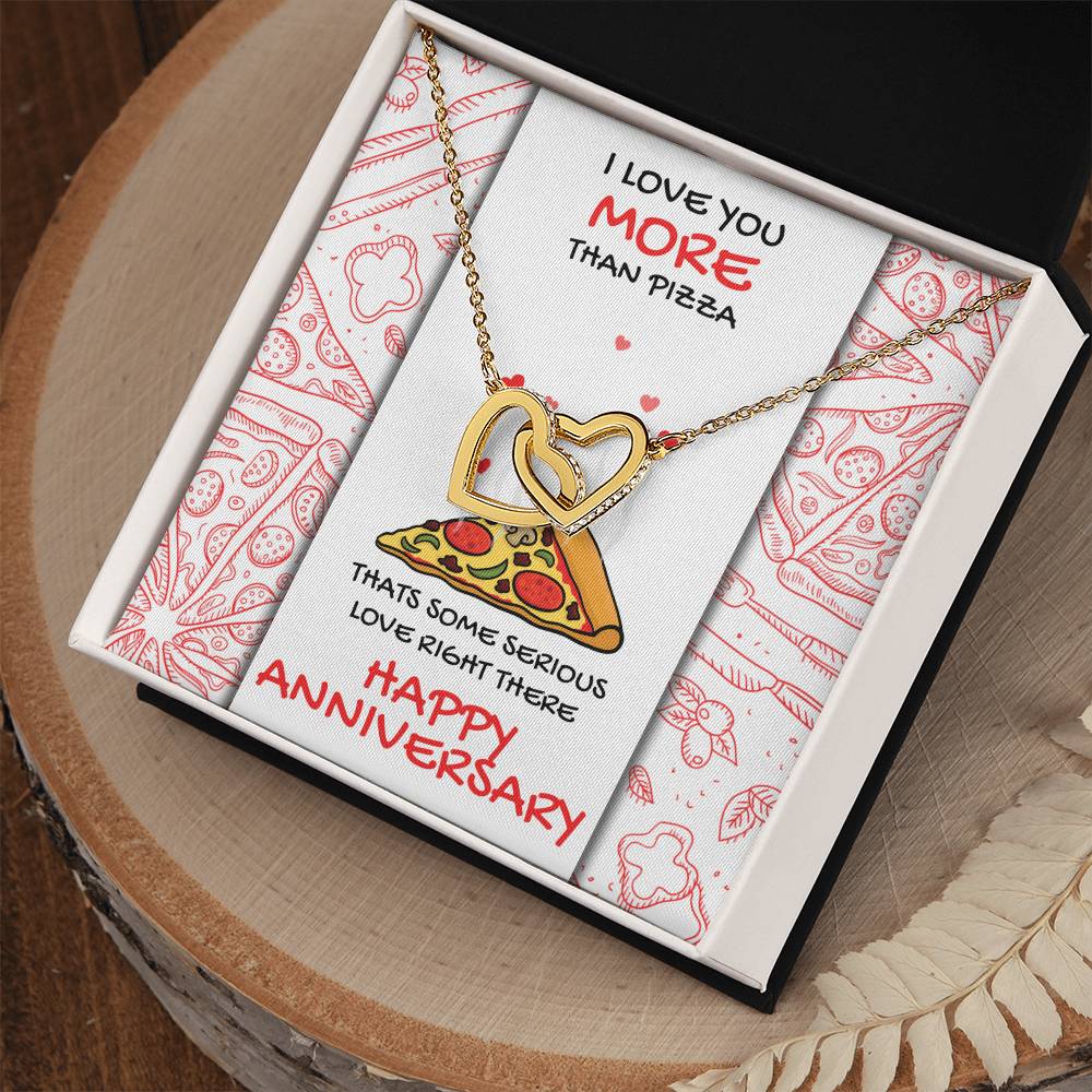 Love You More Than Pizza Anniversary Gift Card Necklace Interlocking Hearts Necklace