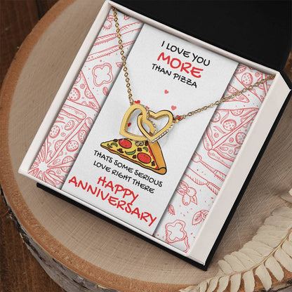 Love You More Than Pizza Anniversary Gift Card Necklace Interlocking Hearts Necklace