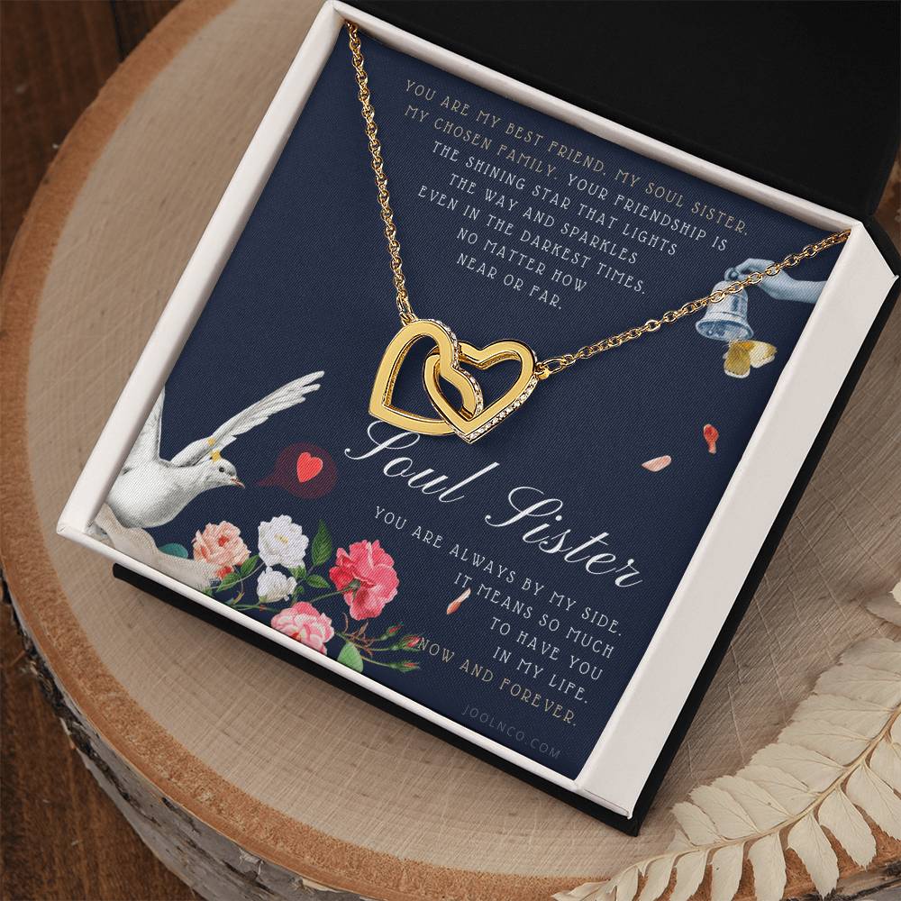 Soul Sister Necklace Unbiological Sister Jewelry Badass Sister Necklace Friendship Heart Necklace Birthday Graduation Anniversary Interlocking Hearts Necklace