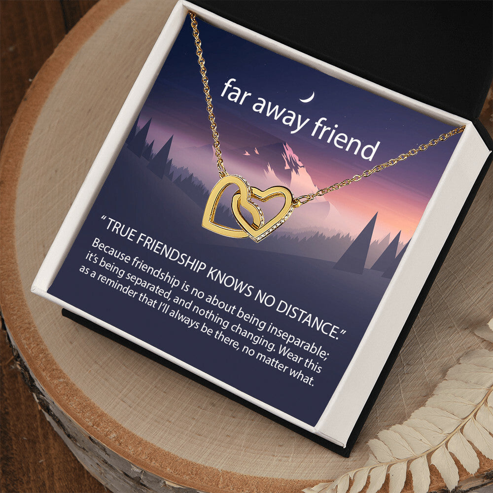 True Friendship Knows No Distance Interlocking Hearts Necklace