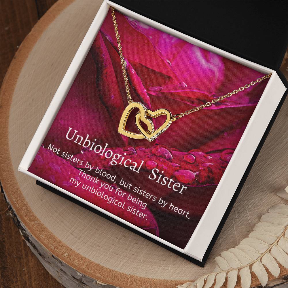 Unbiological Sister - Not Sisters By Blood But Sisters By Heart Interlocking Hearts Necklace