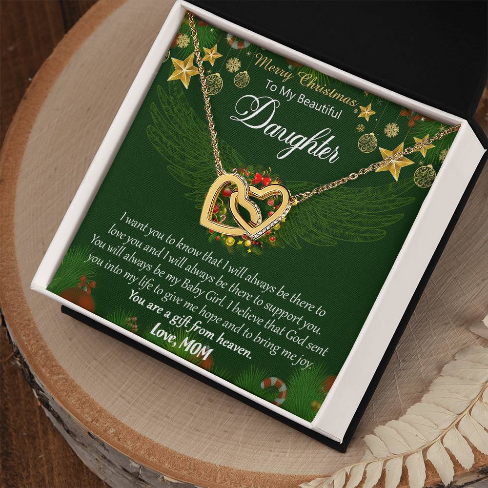 Merry Christmas To My Daughter Interlocking Hearts Necklace