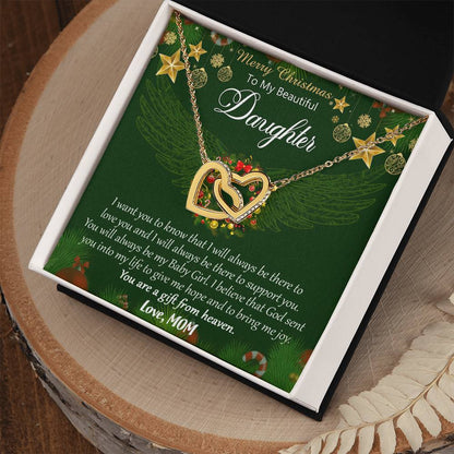Merry Christmas To My Daughter Interlocking Hearts Necklace