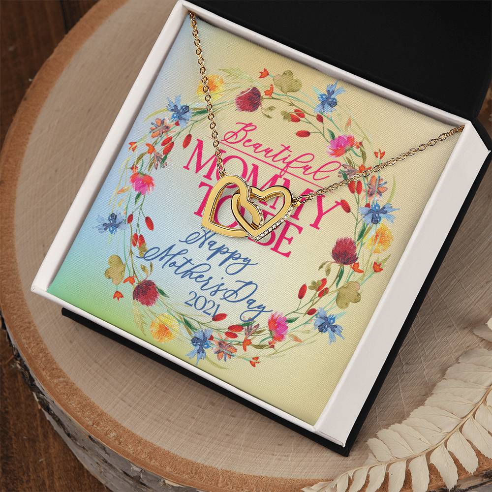 Interlocking Hearts Necklace With Message Card - Mommy To Be - Gift For Mom