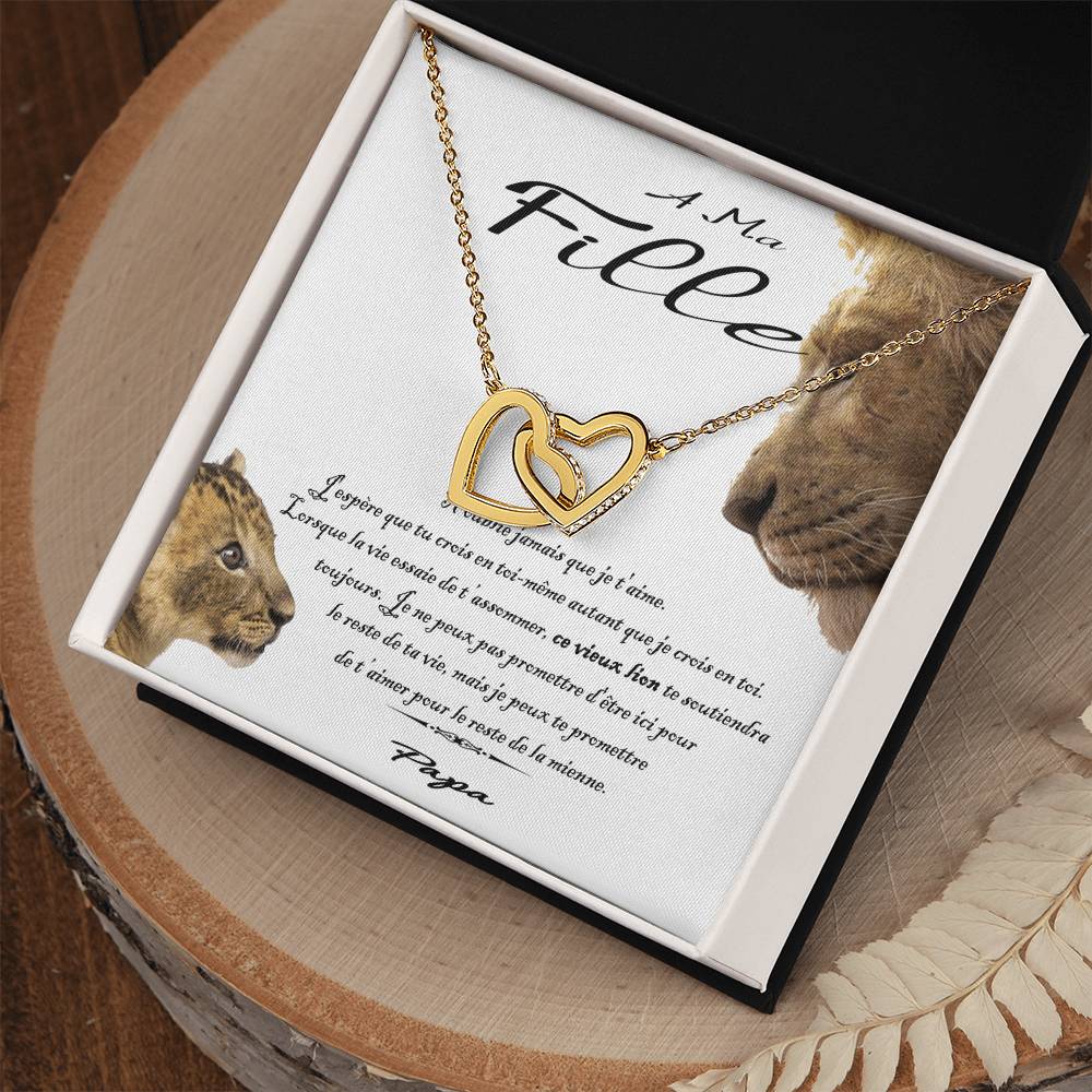 À Ma Fille - Ce Vieux Lion Te Soutiendra Toujours Interlocking Hearts Necklace