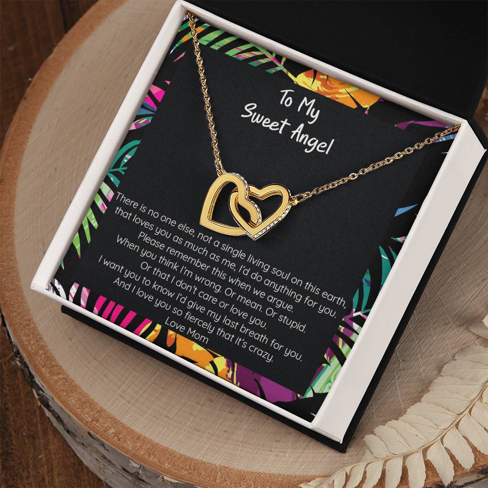 Teen Girl Sweet Angel From Mom Locked Hearts Necklace Interlocking Hearts Necklace