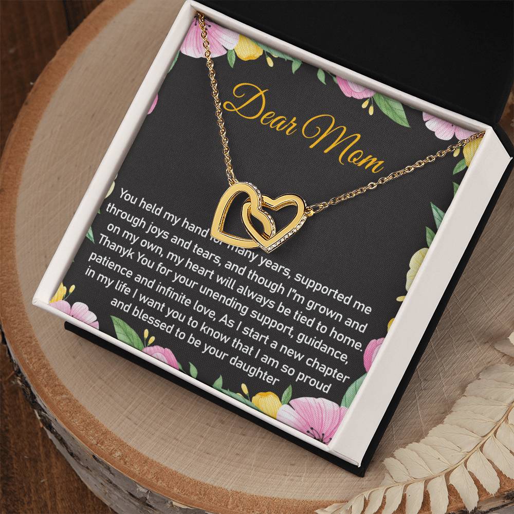 Dear Mom Thank You Blessed Daughter Interlocking Hearts Necklace