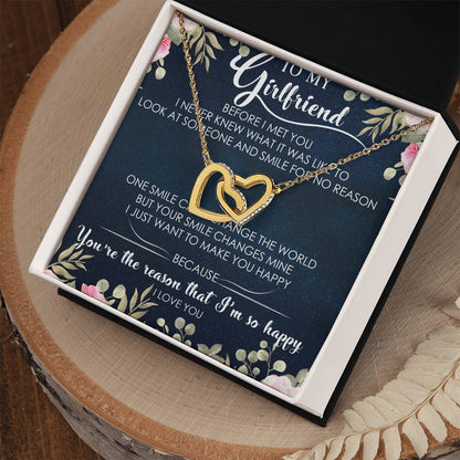 To My Girlfriend Interlocking Hearts Necklace Message Card