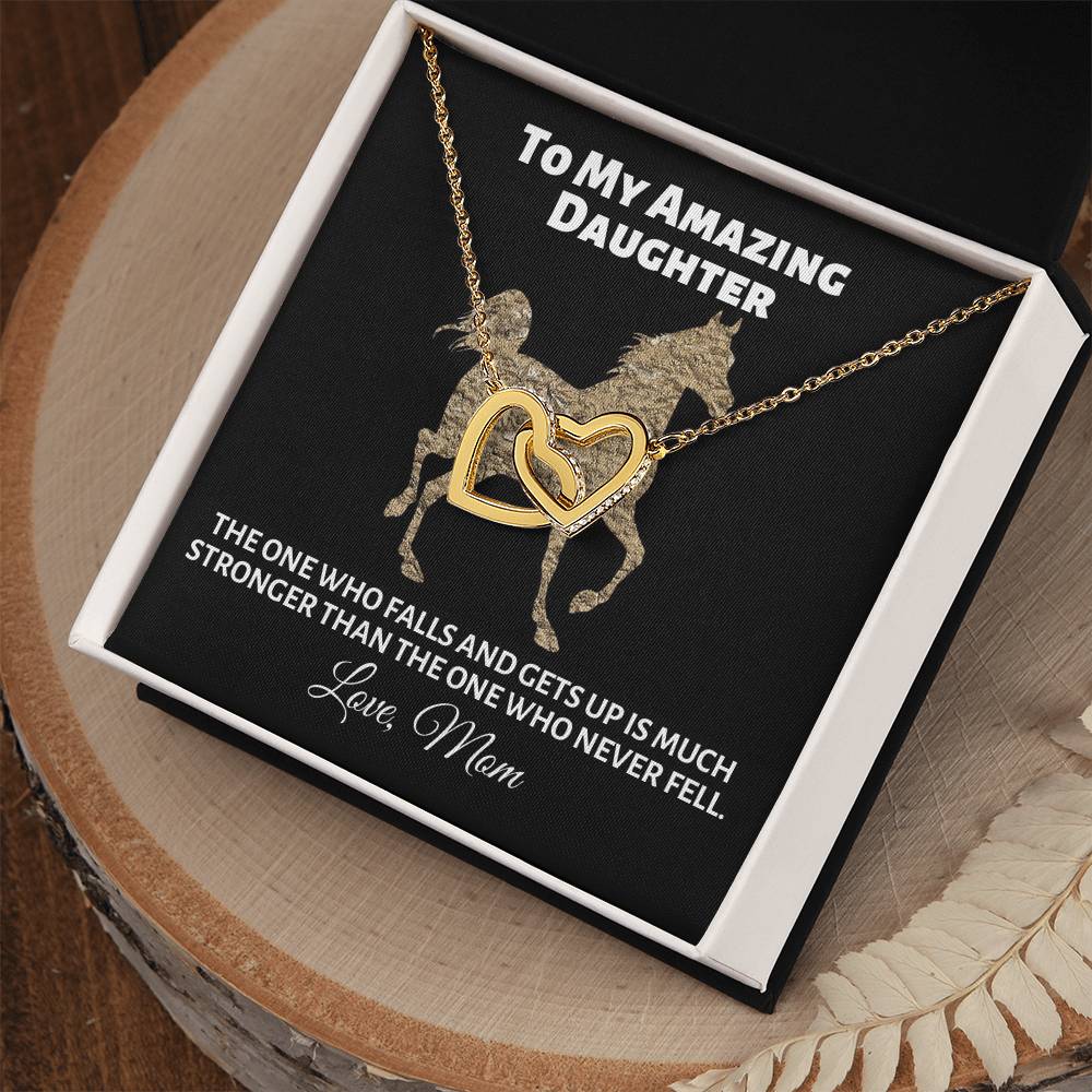 To My Amazing Daughter - The One Who Falls - Love Mom Interlocking Hearts Necklace