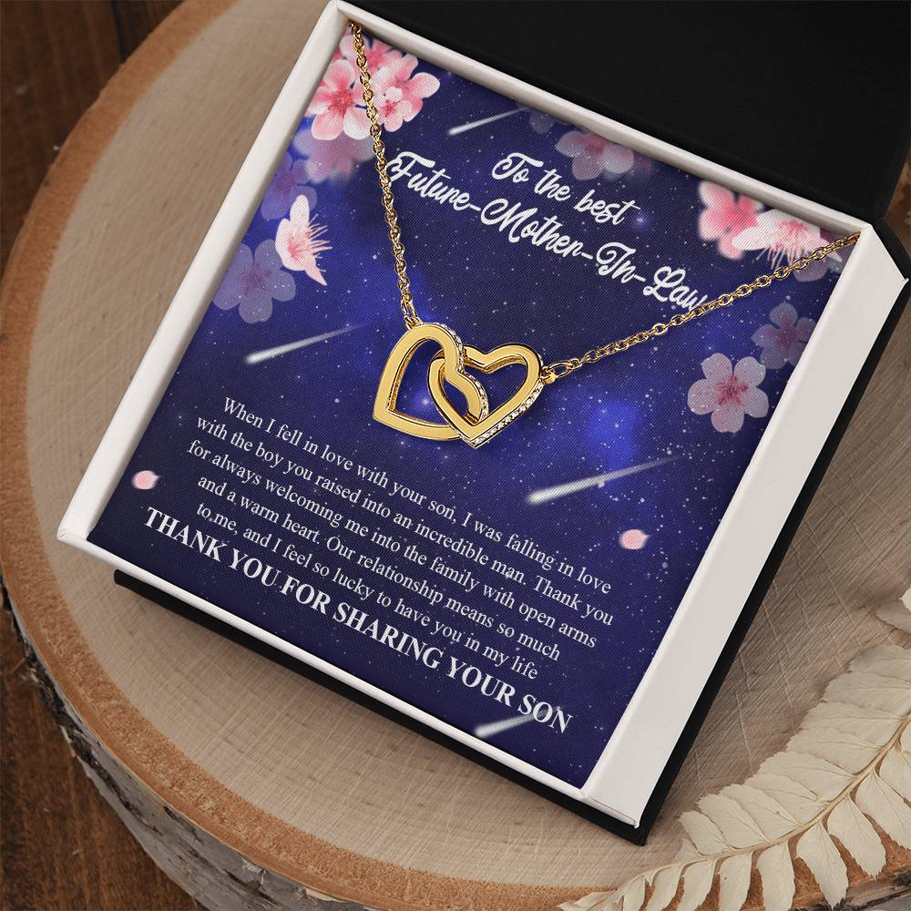 To My Future Mother-In-Law - Thank You For Always Welcoming Me Into The Family With Open Arms And A Warm Heart Interlocking Hearts Necklace
