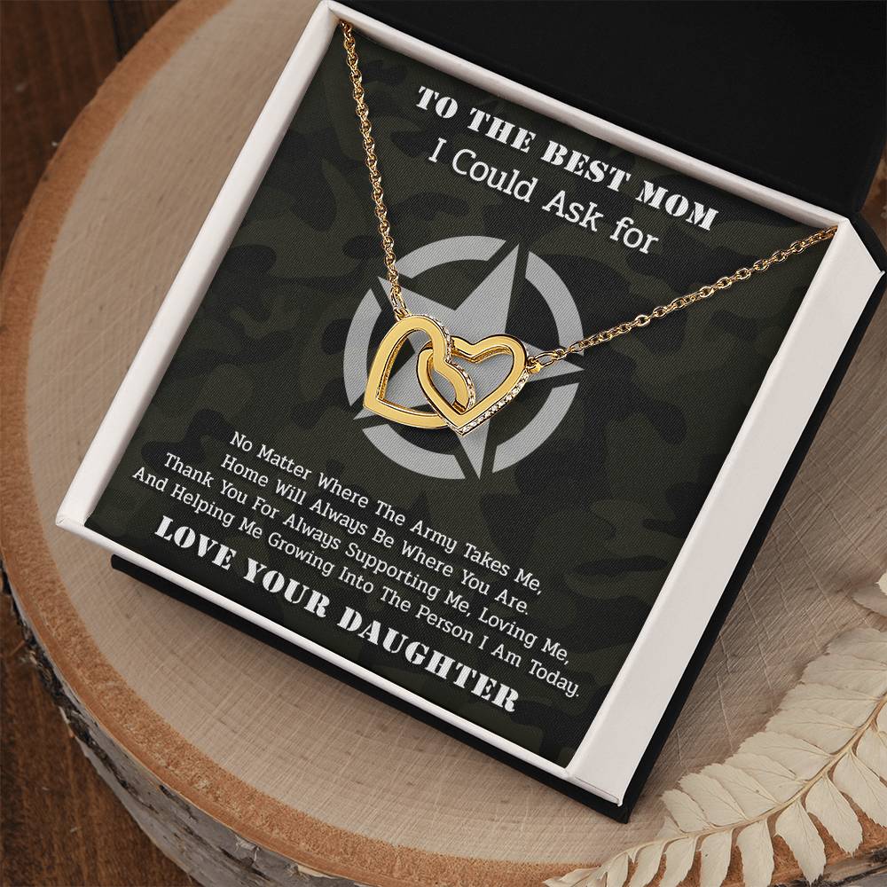 The Best Army Mom - Interlocked Necklace From Daughter Interlocking Hearts Necklace