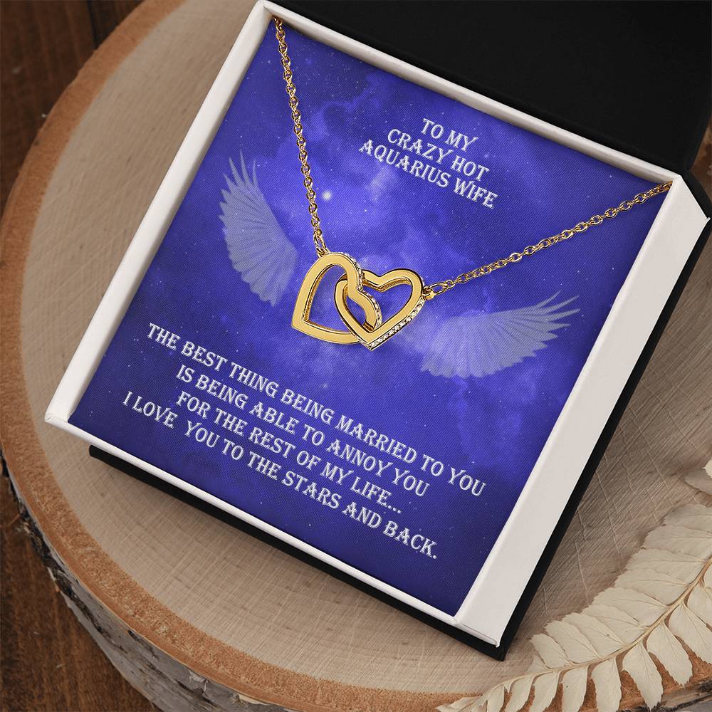 Hot Aquarius Wife Interlocked Hearts Necklace With Personal Message Card And Jewelry Box. Interlocking Hearts Necklace