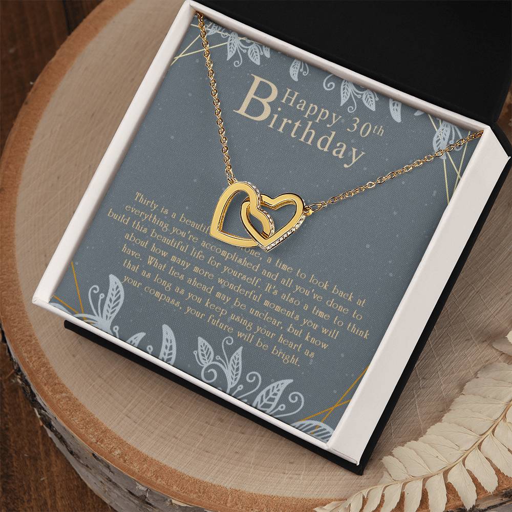 Happy 30Th Birthday Interlocking Hearts Necklace Message Card