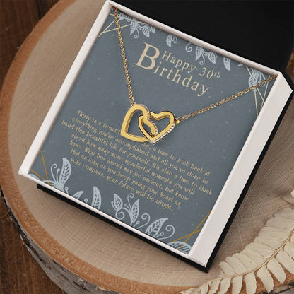 Happy 30Th Birthday Interlocking Hearts Necklace Message Card