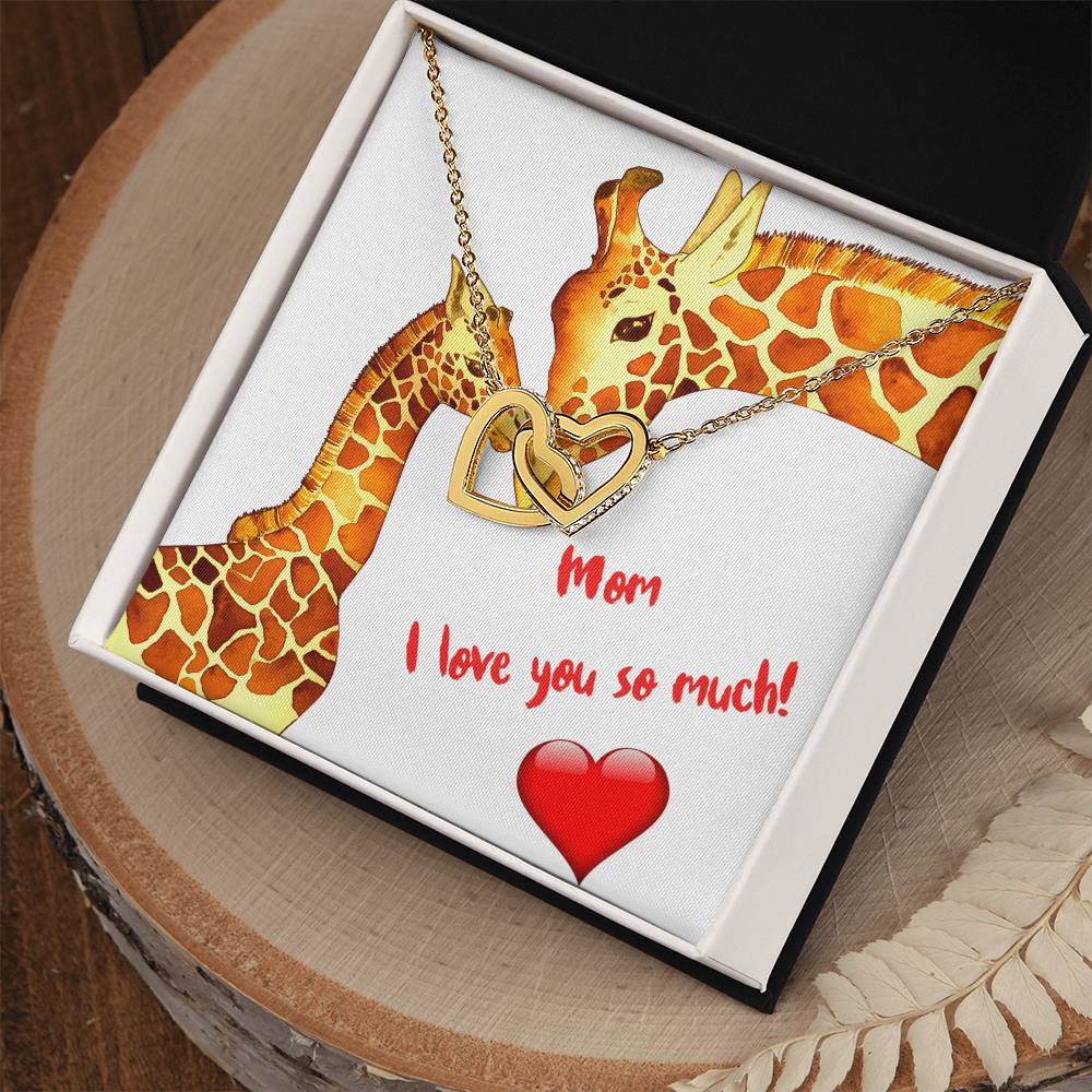 Mom I Love You So Much Two Hearts Embellished With Cubic Zirconia Stones Interlocked Together Interlocking Hearts Necklace