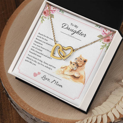 My Daughter Love Mom - Reach For The Stars Hearts - Lions Interlocking Hearts Necklace
