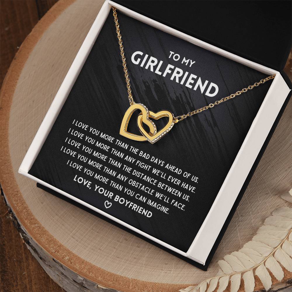 To My Girlfriend - I’Ll Always Love You - Interlocking Necklace Interlocking Hearts Necklace