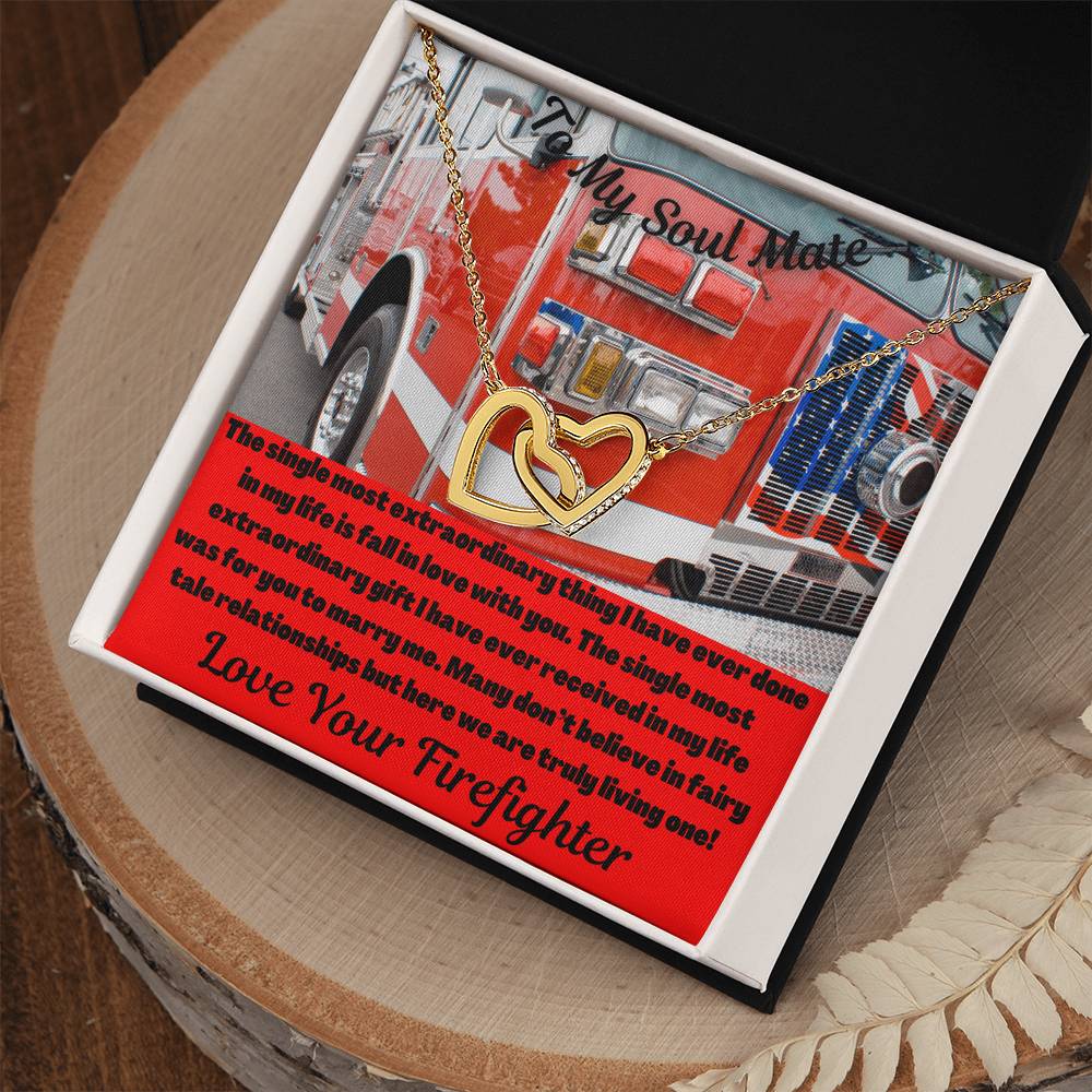 To My Soul Mate Firefighter Interlocking Hearts Necklace
