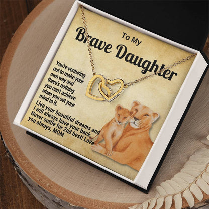 To My Brave Daughter Linked Hearts Gift From Mom Interlocking Hearts Necklace