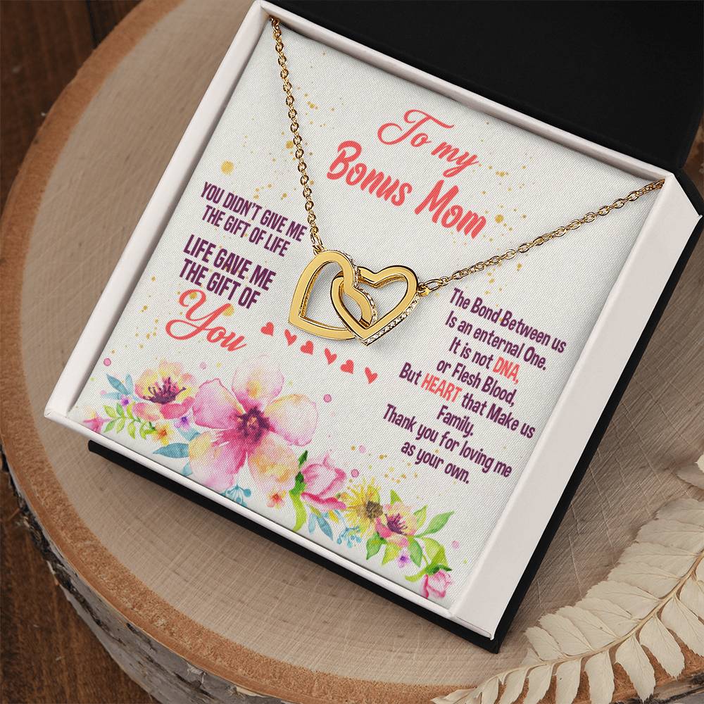 Life Gave Me The Gift Of You - Gift For Bonus Mom Interlocking Hearts Necklace