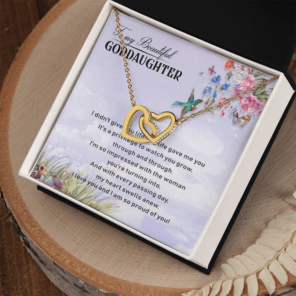To My Beautiful Goddaughter Interlocking Hearts Necklace Birthday Message Card From Godmother