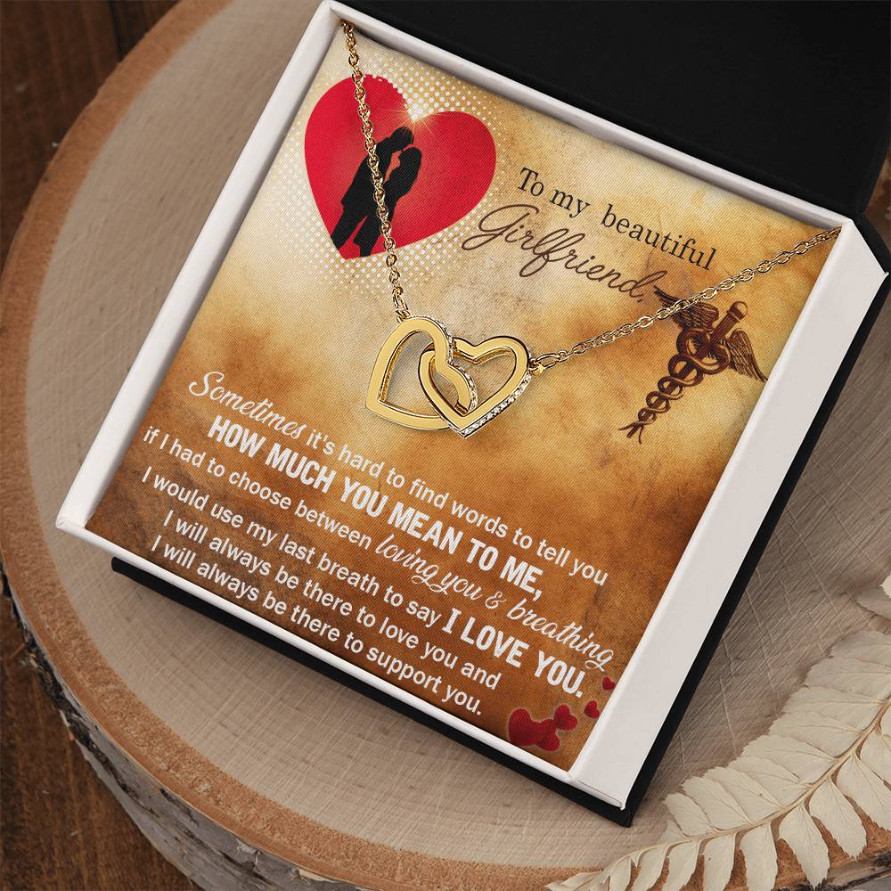 To My Beautiful Girlfriend - I Would Use My Last Breath To Say I Love You - Interlocking Heart Necklace Interlocking Hearts Necklace