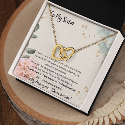 To My Sister Interlocking Hearts Necklace