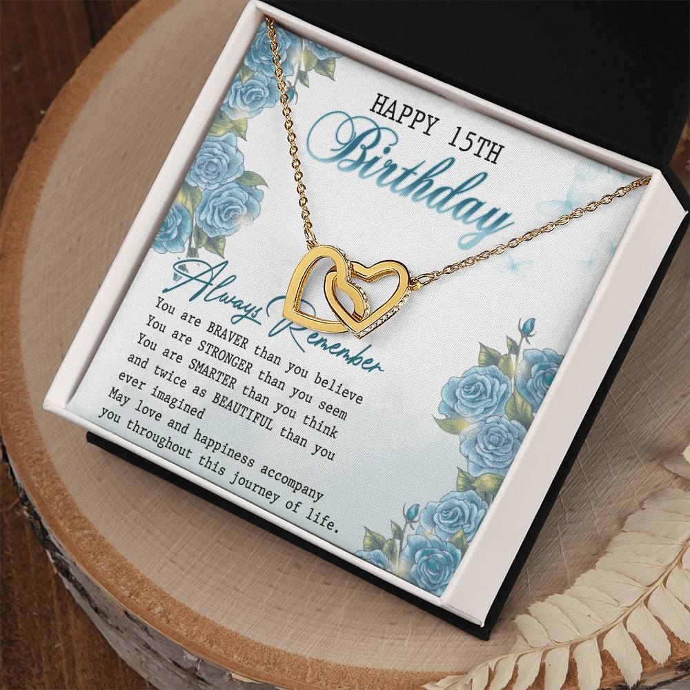 Happy 15Th Birthday Interlocking Hearts Necklace Message Card
