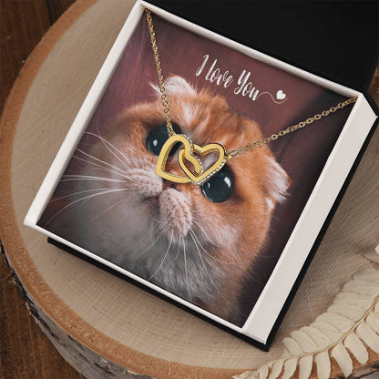 I Love You Cute Gift - Kitten Hearts Necklace Interlocking Hearts Necklace