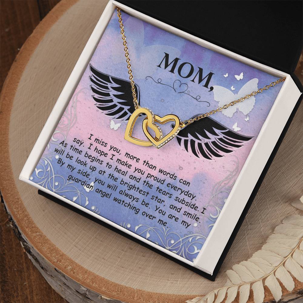Mom - I Miss You More Than Words Can Say - Interlocking Heart Necklace Interlocking Hearts Necklace