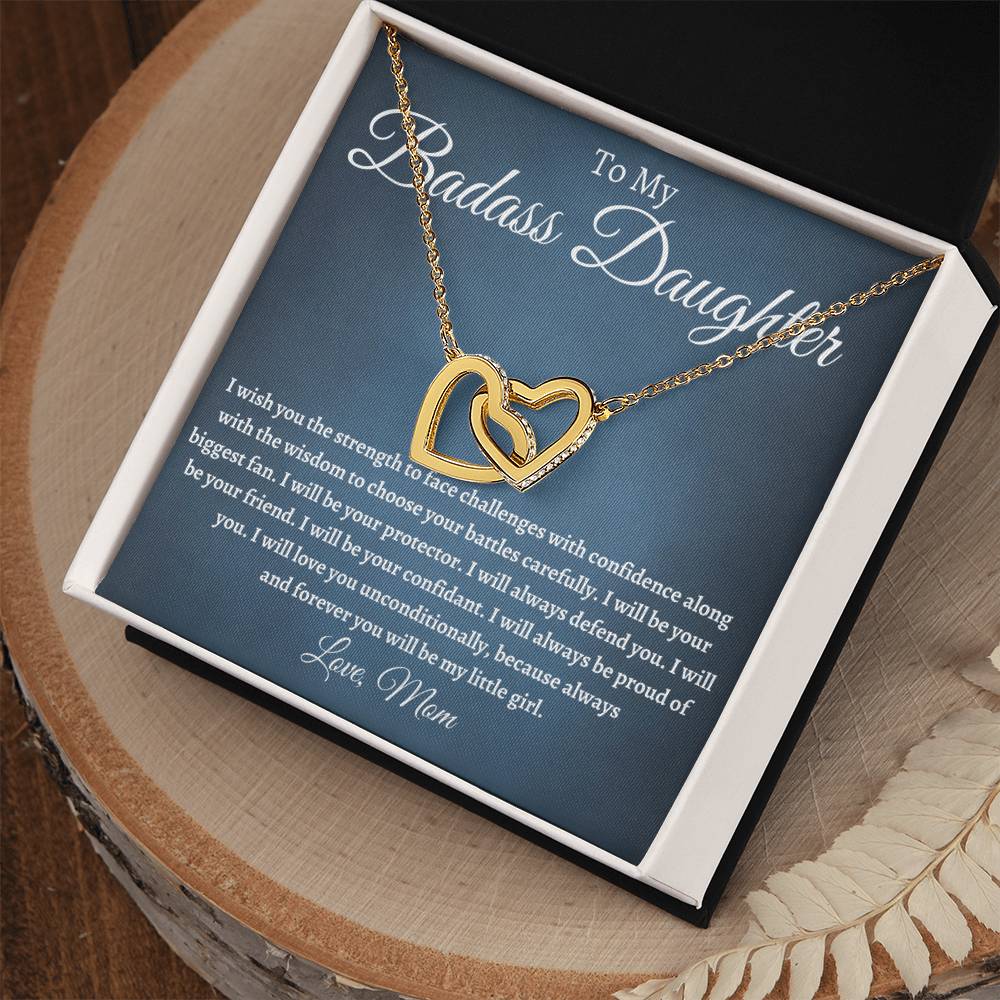 To My Badass Daughter - I Will Be Your Protector Interlocking Hearts Necklace