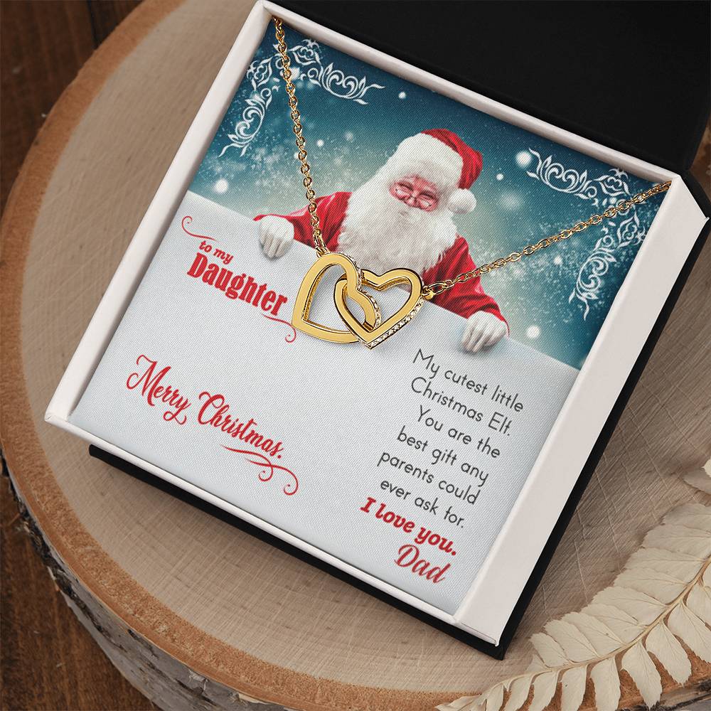 My Cutest Little Christmas Elf. Gift Necklace For Daughter. Interlocking Hearts Necklace