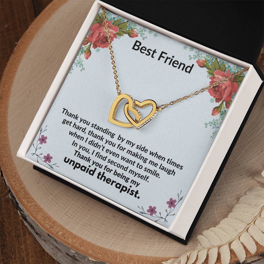 Best Friend - Thank You For Being My Unpaid Therapist - Necklace Interlocking Hearts Necklace