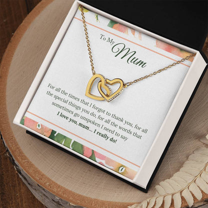 Gifts For Mum - I Love You Mum. I Really Do! Interlocking Hearts Necklace