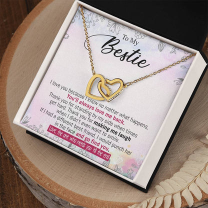 To My Bestie - From The One Who Needs You Till The End Interlocking Hearts Necklace