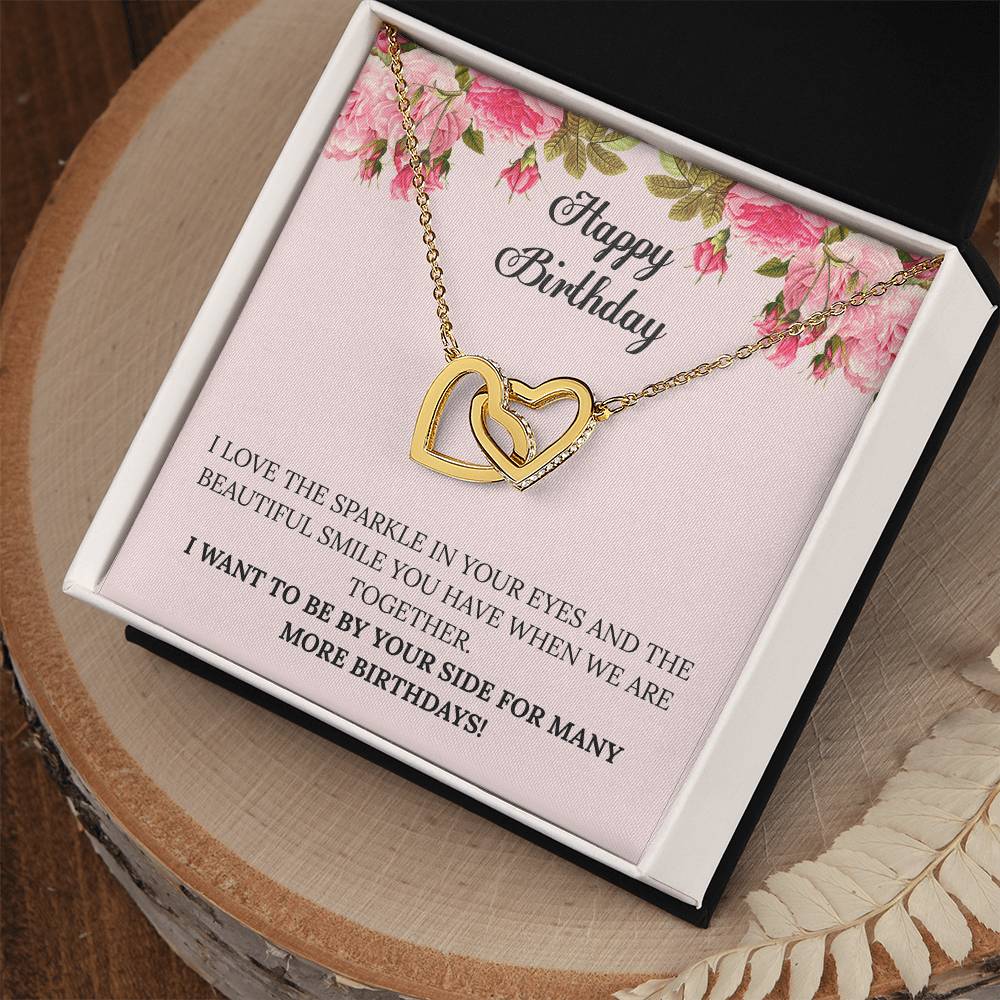Happy Birthday - I Want To Be By Your Side For Many More Birthdays Interlocking Hearts Necklace