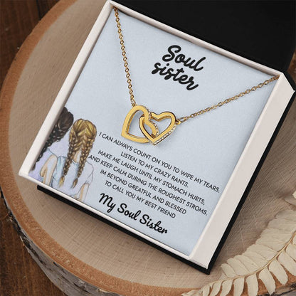 To My Soul Sister -My Reflection Pal Partner In Crime - Necklace Interlocking Hearts Necklace