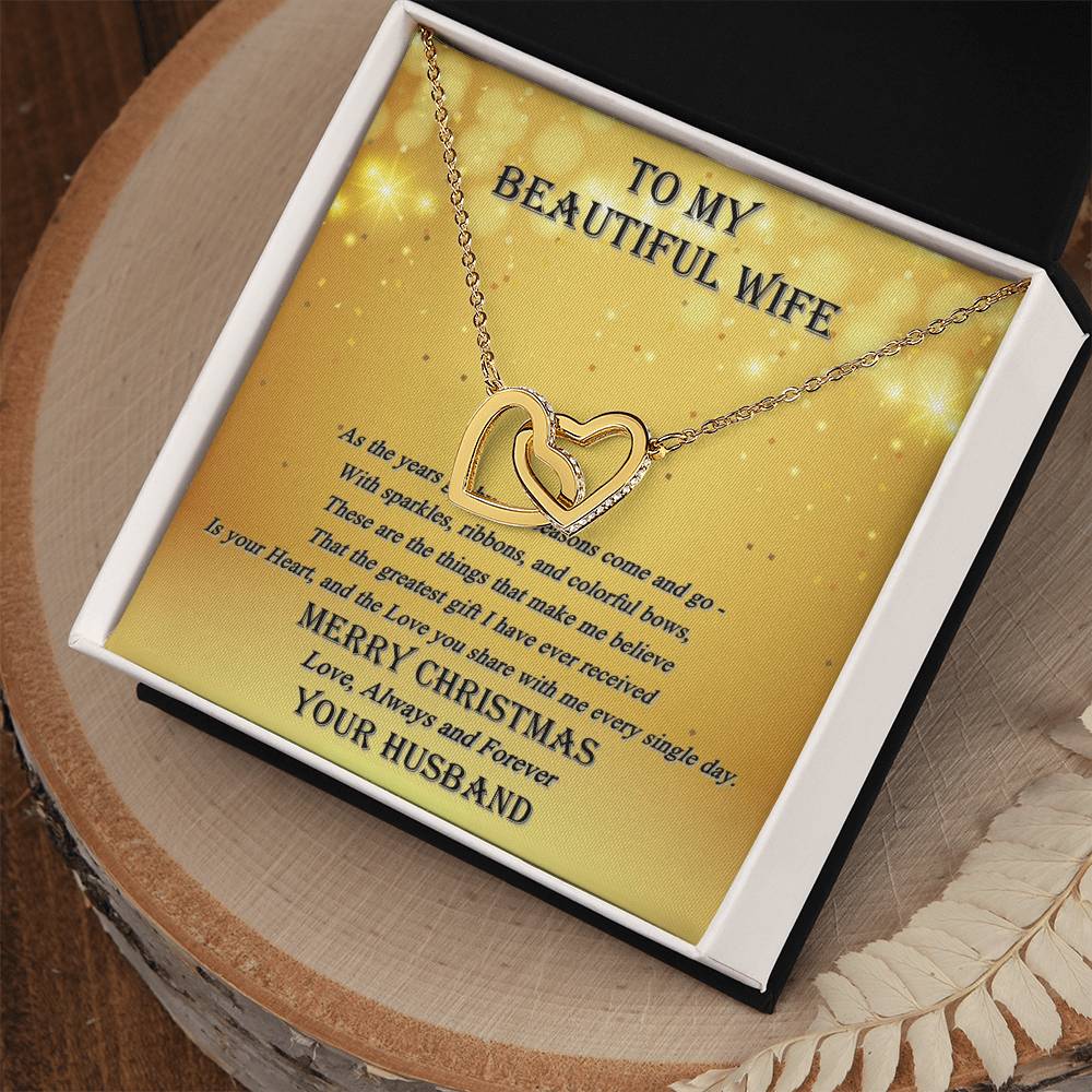 To My Beautiful Wife - Always And Forever - Interlocking Hearts - Merry Christmas Interlocking Hearts Necklace