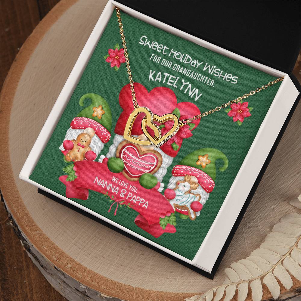 Grandparent To Granddaughter - Sweet Holiday Wishes Fully Customizable Christmas Gift - Personalized Interlocking Hearts Necklace