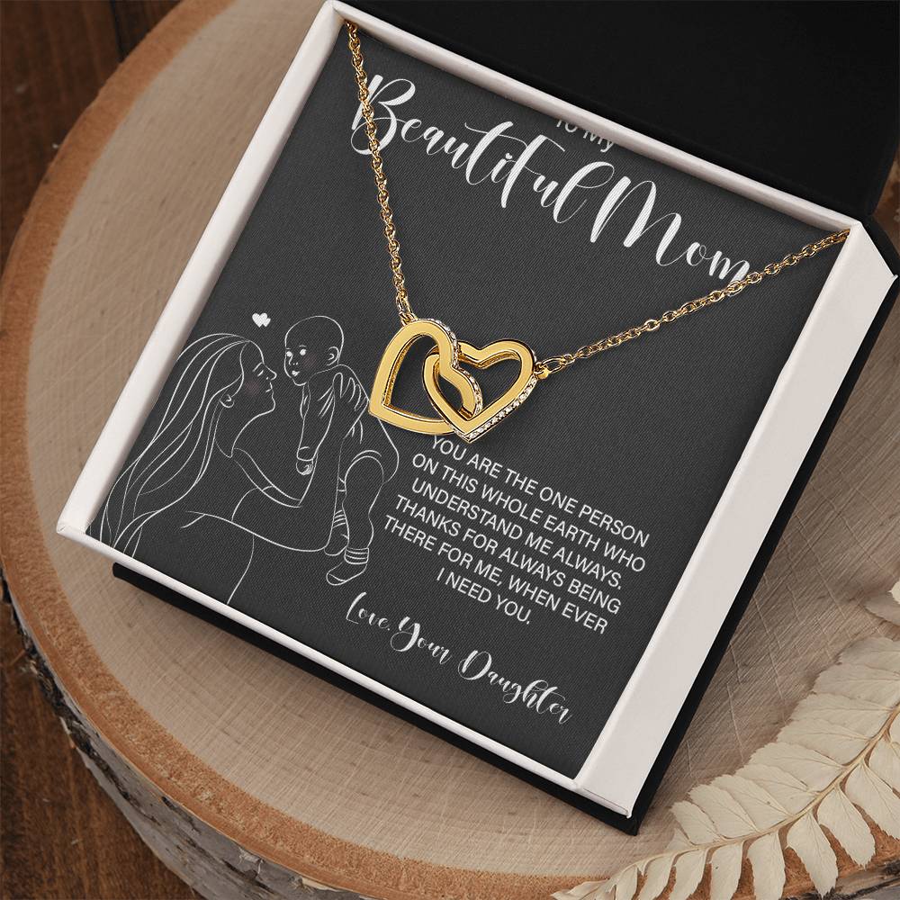 To My Wonderful Mom - Love From Daughter - Princess Love For Mom Interlocking Hearts Necklace