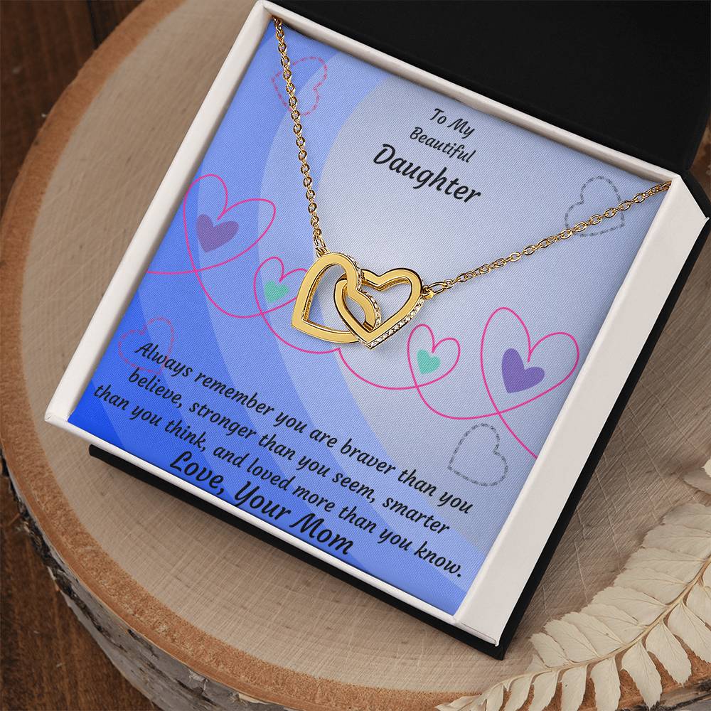 To My Beautiful Daughter- Two Interlocked Hearts Pendant Necklace Interlocking Hearts Necklace