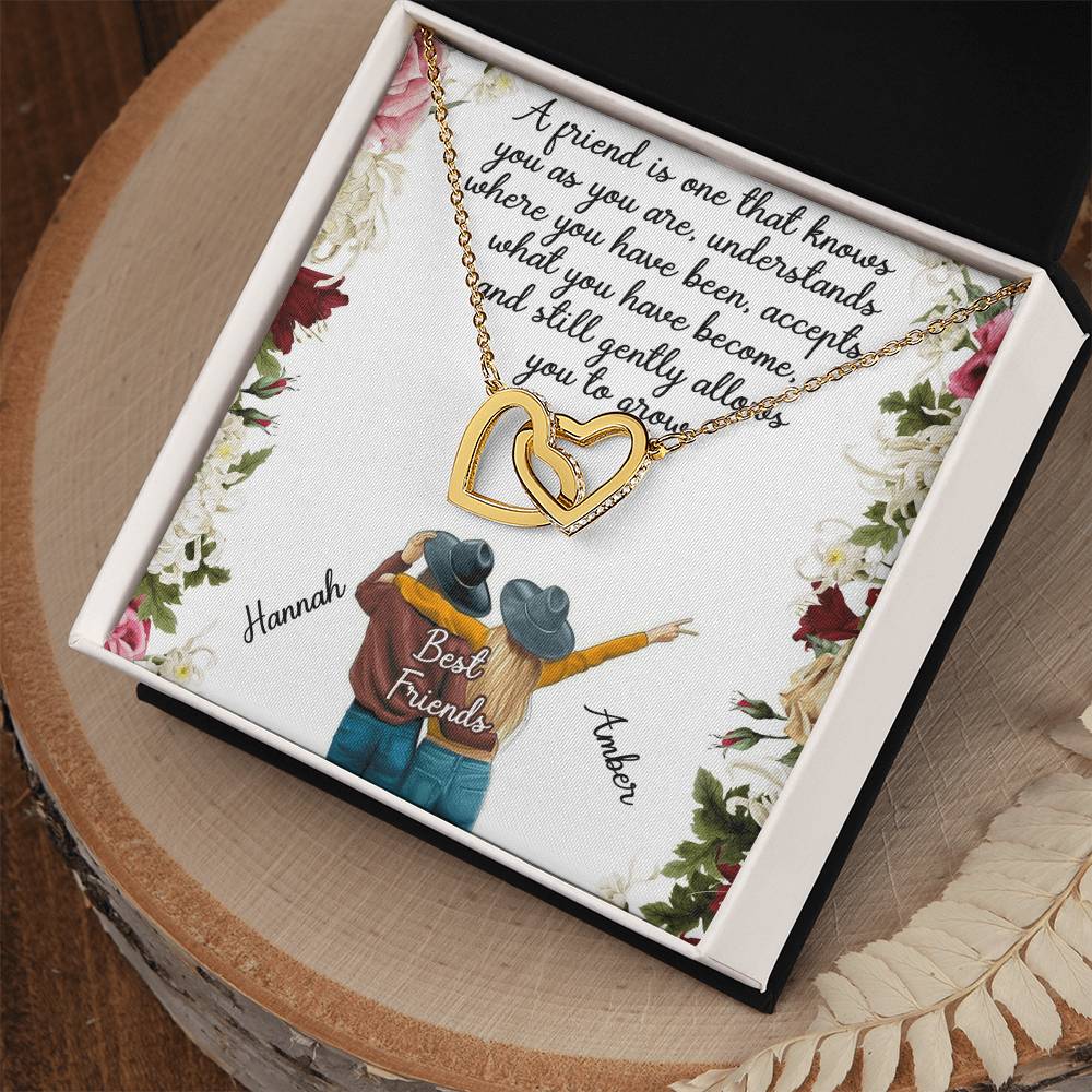 Best Friend Gift Necklace Interlocking Hearts Necklace Gift For Best Friend Birthday Gift For Friend Bff Necklace Gift Custom Name Card