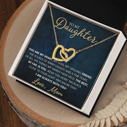 To My Daughter - You Are My Heart - Unique Heart Bonding Necklace Gift Set Interlocking Hearts Necklace